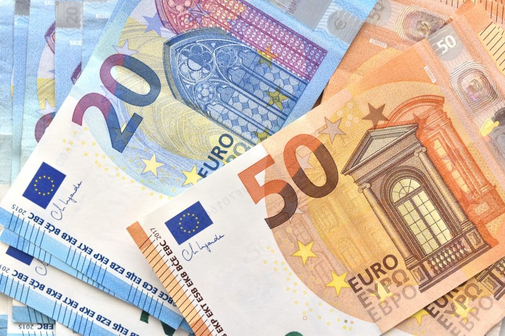 Euro banknotes texture background.
