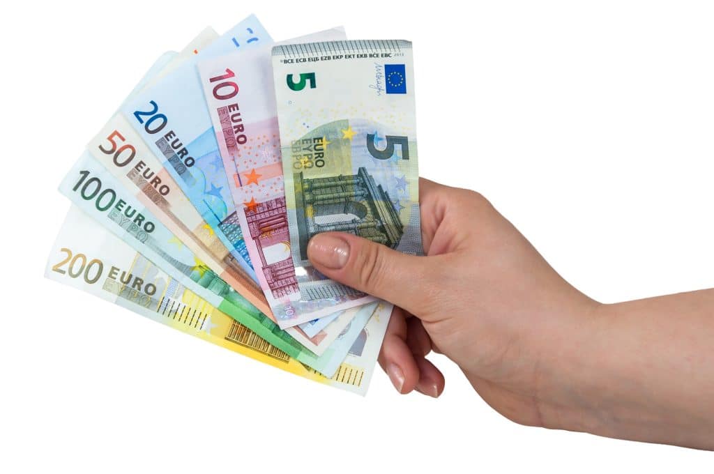 Hand holding euro banknotes